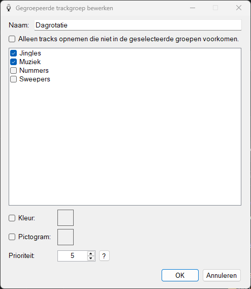Venster Gegroepeerde trackgroep bewerken van PlayIt Voice Track