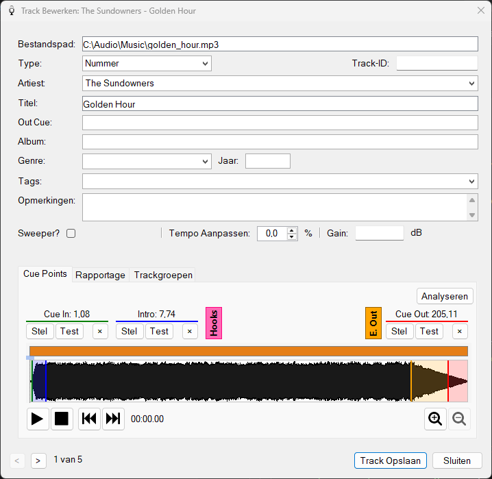 PlayIt VoiceTrack venster Track Bewerken
