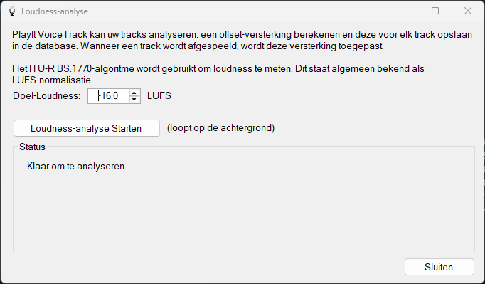 Venster Loudness-analyse