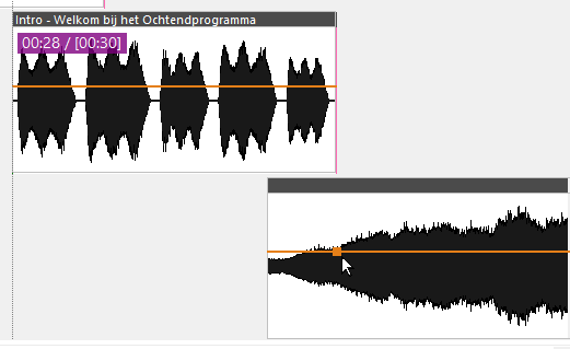 Eerste volume-enveloppunt geselecteerd op de muziektrack