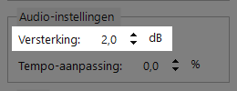 Instelling Versterking gemarkeerd in het paneel Audio-instellingen