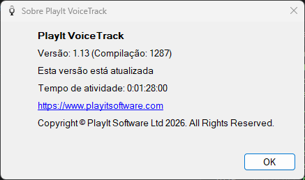 Janela Sobre o PlayIt VoiceTrack