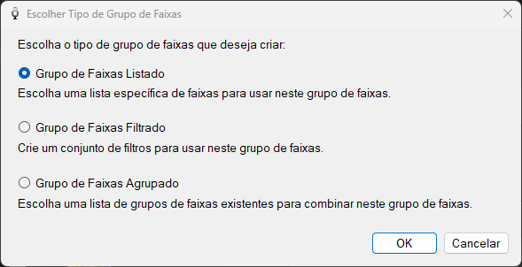 Janela Escolher Tipo de Grupo de Faixas do PlayIt VoiceTrack