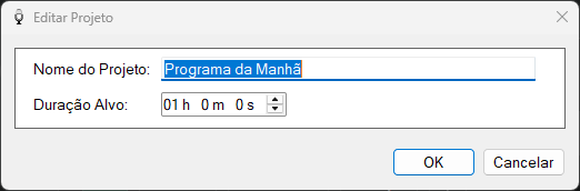 Janela Editar Projeto