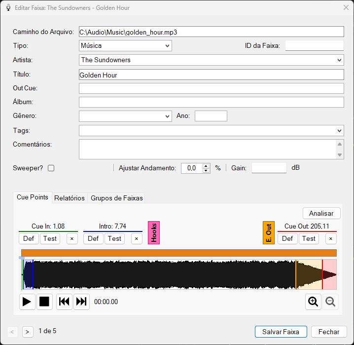 Janela Editar Faixa do PlayIt VoiceTrack