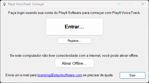 Janela Começar do PlayIt VoiceTrack