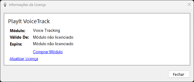 Janela Informações da Licença