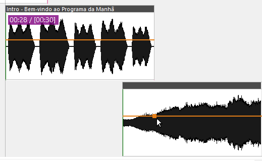 Primeiro ponto do envelope de volume selecionado na faixa de música
