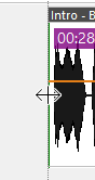 Cursor de edição na borda esquerda da forma de onda da voice track